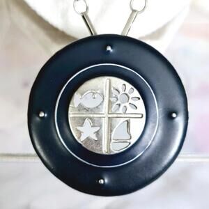 Navy Blue Circle Nautical Pendant Necklace